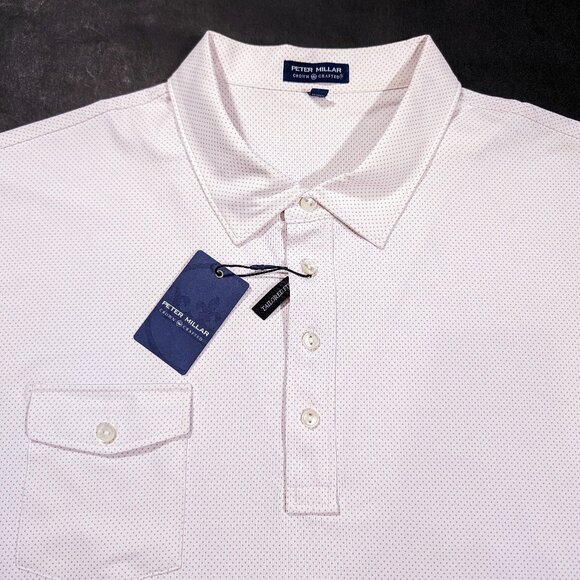 Peter Millar Crown Crafted Men Blues Performance Jersey Polo Size 2XL Geometric
